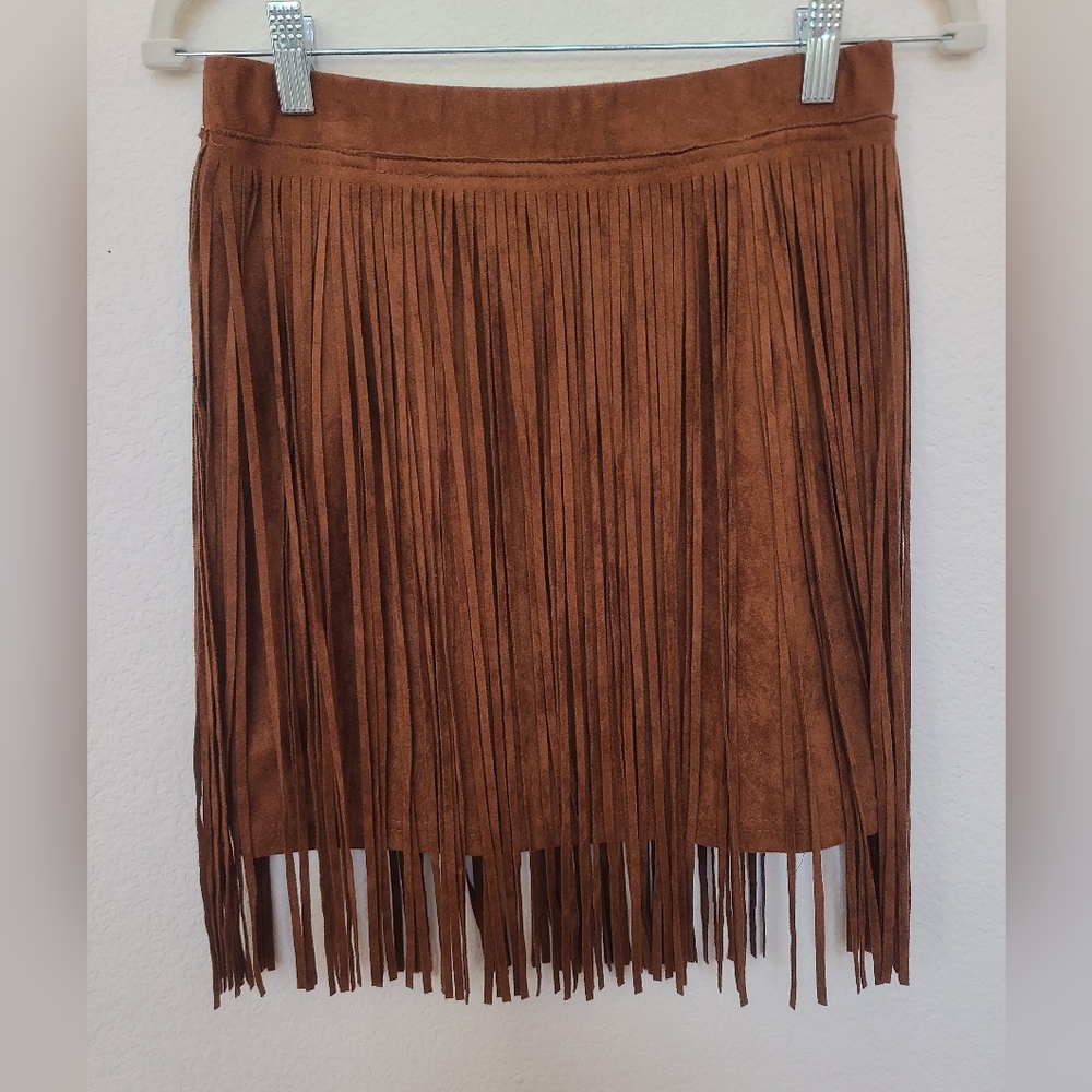 NWT Fornia Faux Suede Fringe Skirt